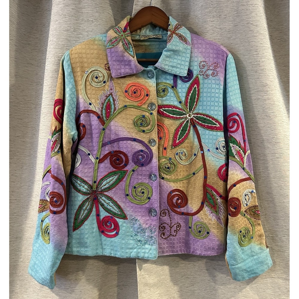 Pushpa Women's Medium Appliqué W/ Sequins‎ Vintage Blazer Jacket